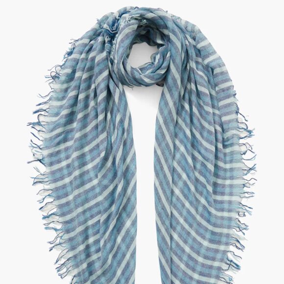 New Auth Chan Luu Silk and Cashmere Scarf Estate Blue Linea - Picture 1 of 6